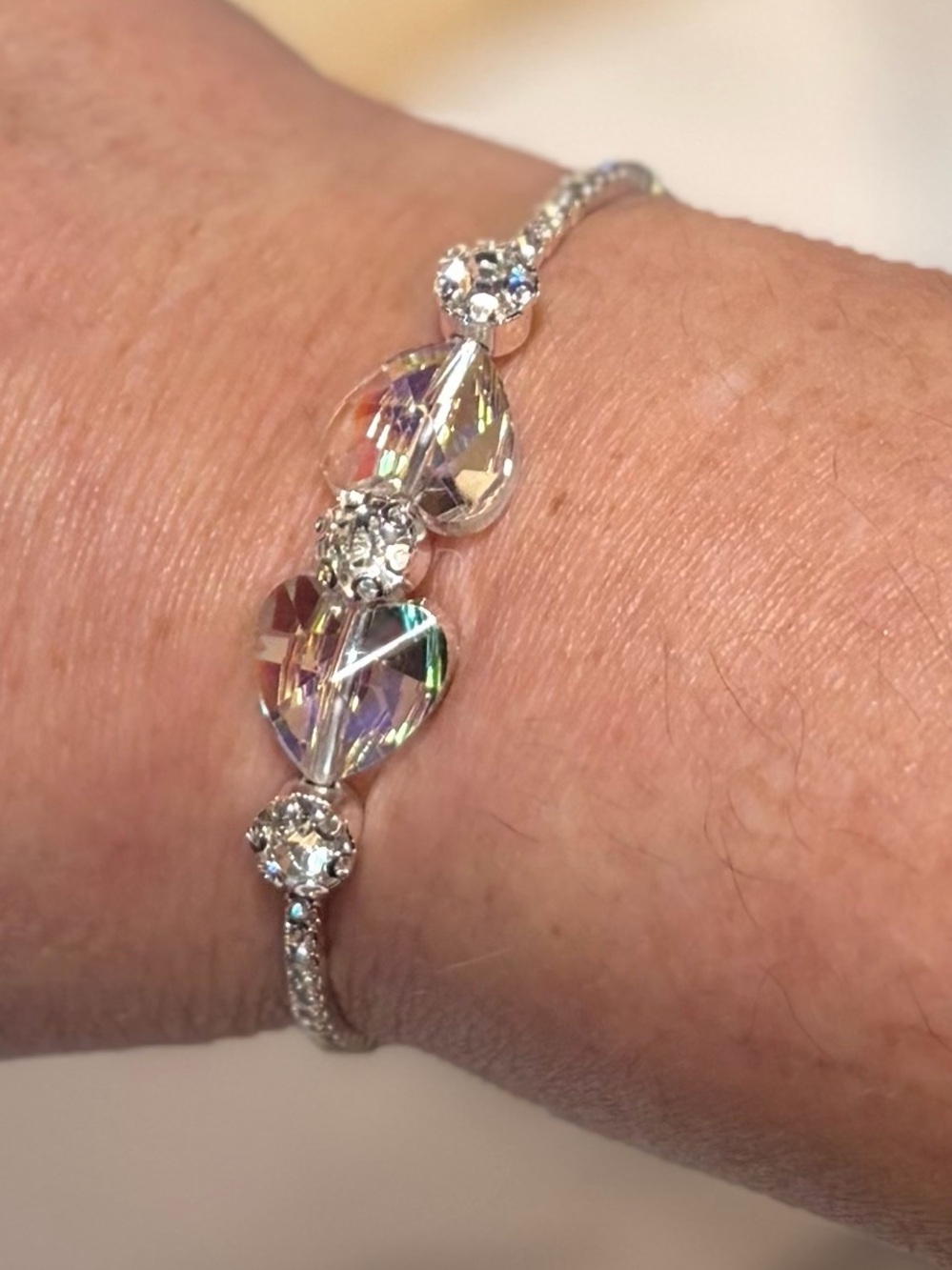 Aurora Crystal Teardrop & Heart Bracelet - Clear Crystal